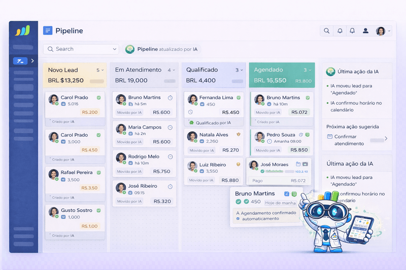CRM que mostra onde cada cliente parou — sem planilha