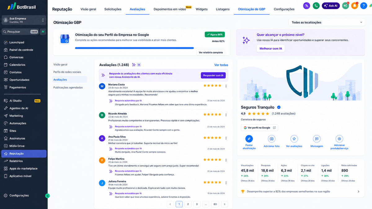 Avaliação no Google enviada após cada atendimento